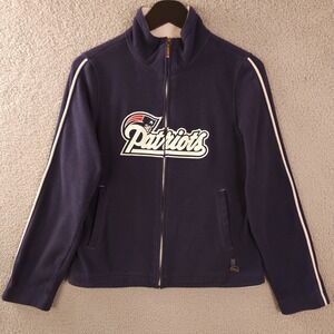 Vintage New England Patriots Jacket Womens Small Blue Fleece Full Zip Reebok NFL
